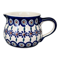 A picture of a Polish Pottery The 1/2 L Wide Mouth Pitcher (Floral Peacock) | D045T-54KK as shown at PolishPotteryOutlet.com/products/the-1-2-l-wide-mouth-pitcher-floral-peacock-d045t-54kk