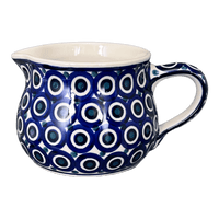 A picture of a Polish Pottery The 1/2 L Wide Mouth Pitcher (Eyes Wide Open) | D045T-58 as shown at PolishPotteryOutlet.com/products/the-1-2-l-wide-mouth-pitcher-eyes-wide-open-d045t-58