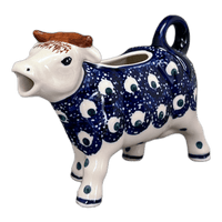 A picture of a Polish Pottery Cow Creamer (Night Eyes) | D081T-57 as shown at PolishPotteryOutlet.com/products/cow-creamer-night-eyes-d081t-57