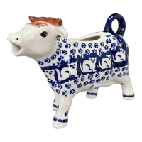 A picture of a Polish Pottery Cow Creamer (Kitty Cat Path) | D081T-KOT6 as shown at PolishPotteryOutlet.com/products/cow-creamer-kitty-cat-path-d081t-kot6