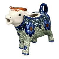 A picture of a Polish Pottery Cow Creamer (Violet Storm) | D081U-ASZ as shown at PolishPotteryOutlet.com/products/cow-creamer-violet-storm-d081u-asz