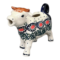 A picture of a Polish Pottery Cow Creamer (Daisy Chain) | D081U-ST as shown at PolishPotteryOutlet.com/products/cow-creamer-daisy-chain-d081u-st