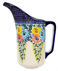 A picture of a Polish Pottery 1.5 Liter Fancy Pitcher (Brilliant Garland) | D084S-WK79 as shown at PolishPotteryOutlet.com/products/1-7-qt-fancy-pitcher-brilliant-garland