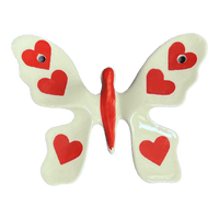 A picture of a Polish Pottery Butterfly Figurine (Whole Hearted Red) | F039T-SEDC as shown at PolishPotteryOutlet.com/products/butterfly-figurine-whole-hearted-red-f039t-sedc