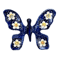 A picture of a Polish Pottery Butterfly Figurine (Paperwhites) | F039T-TJP as shown at PolishPotteryOutlet.com/products/butterfly-figurine-paperwhites-f039t-tjp
