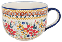 A picture of a Polish Pottery Large Latte/Soup Cups (Ruby Duet) | F044S-DPLC as shown at PolishPotteryOutlet.com/products/large-latte-soup-cups-ruby-duet