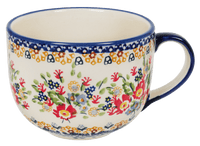 A picture of a Polish Pottery Latte Cup (Poppy Persuasion) | F044S-P265 as shown at PolishPotteryOutlet.com/products/large-latte-soup-cups-poppy-persuasion