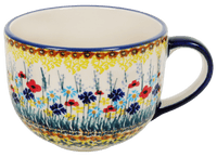 A picture of a Polish Pottery Latte Cup (Sunlit Wildflowers) | F044S-WK77 as shown at PolishPotteryOutlet.com/products/large-latte-soup-cups-sunlit-wildflowers