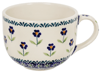 A picture of a Polish Pottery Cup, Latte, 18 oz in "Forget Me Not" by Manufaktura | F044T-ASS as shown at PolishPotteryOutlet.com/products/large-latte-soup-cups-forget-me-not