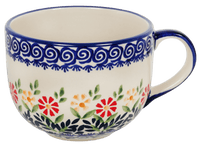 A picture of a Polish Pottery Latte Cup (Flower Power) | F044T-JS14 as shown at PolishPotteryOutlet.com/products/large-latte-soup-cups-flower-power