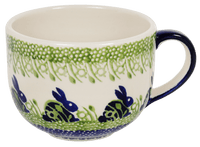 A picture of a Polish Pottery Latte Cup (Bunny Love) | F044T-P324 as shown at PolishPotteryOutlet.com/products/large-latte-soup-cups-bunny-love