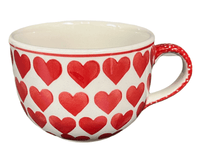 A picture of a Polish Pottery Cup, Latte, 18 oz in "Whole Hearted Red" by Manufaktura | F044T-SEDC as shown at PolishPotteryOutlet.com/products/large-latte-soup-cups-whole-hearted-red-f044t-sedc