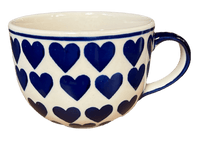 A picture of a Polish Pottery Cup, Latte, 18 oz in "Whole Hearted" by Manufaktura | F044T-SEDU as shown at PolishPotteryOutlet.com/products/large-latte-soup-cups-whole-hearted-f044t-sedu