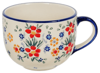 A picture of a Polish Pottery Latte Cup (Fresh Flowers) | F044U-MS02 as shown at PolishPotteryOutlet.com/products/large-latte-soup-cups-fresh-flowers
