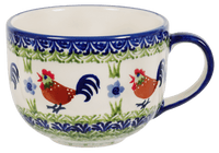 A picture of a Polish Pottery Large Latte/Soup Cups (Chicken Dance) | F044U-P320 as shown at PolishPotteryOutlet.com/products/large-latte-soup-cups-chicken-dance