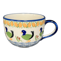 A picture of a Polish Pottery Latte Cup (Ducks in a Row) | F044U-P323 as shown at PolishPotteryOutlet.com/products/large-latte-soup-cups-ducks-in-a-row-f044u-p323