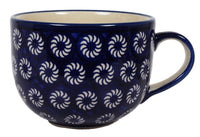 A picture of a Polish Pottery Cup, Latte, 18 oz in "Plentiful Pinwheels" by Manufaktura | F044U-ZP02 as shown at PolishPotteryOutlet.com/products/large-latte-soup-cups-plentiful-pinwheels