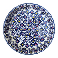 A picture of a Polish Pottery 7.5" Small Quiche Dish (Field of Daisies) | F055S-S001 as shown at PolishPotteryOutlet.com/products/the-small-quiche-dish-s001-f055s-s001