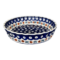A picture of a Polish Pottery 7.5" Small Quiche Dish (Mosquito) | F055T-70 as shown at PolishPotteryOutlet.com/products/the-small-quiche-dish-mosquito-f055t-70