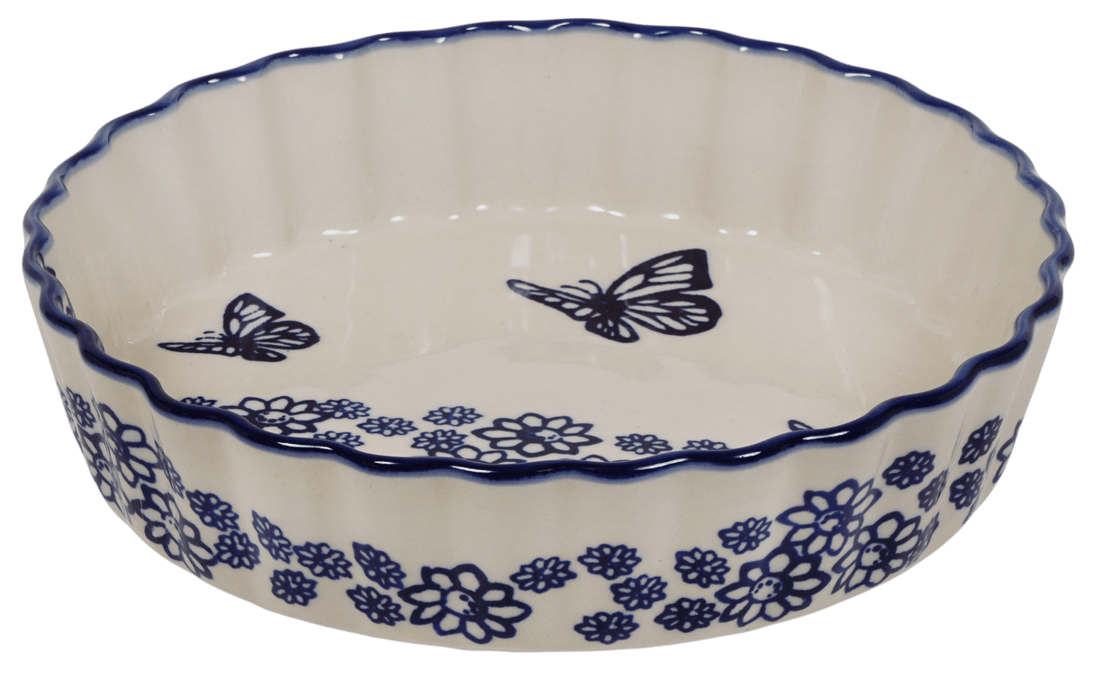 Quiche Dish, Round, 7.5" Small in "Butterfly Garden" by Manufaktura | F055T-MOT1