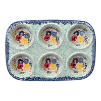 A picture of a Polish Pottery Muffin Pan (Garden Party) | F093S-BUK1 as shown at PolishPotteryOutlet.com/products/muffin-pan-garden-party-f093s-buk1