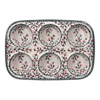 A picture of a Polish Pottery Muffin Pan (Cherry Blossom) | F093S-DPGJ as shown at PolishPotteryOutlet.com/products/muffin-pan-cherry-blossom-f093s-dpgj