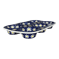 A picture of a Polish Pottery Muffin Pan (Mornin' Daisy) | F093T-AM as shown at PolishPotteryOutlet.com/products/muffin-pan-mornin-daisy-f093t-am