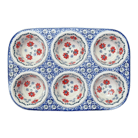 A picture of a Polish Pottery Muffin Pan (Summer Blossoms) | F093T-P232 as shown at PolishPotteryOutlet.com/products/muffin-pan-summer-blossoms-f093t-p232