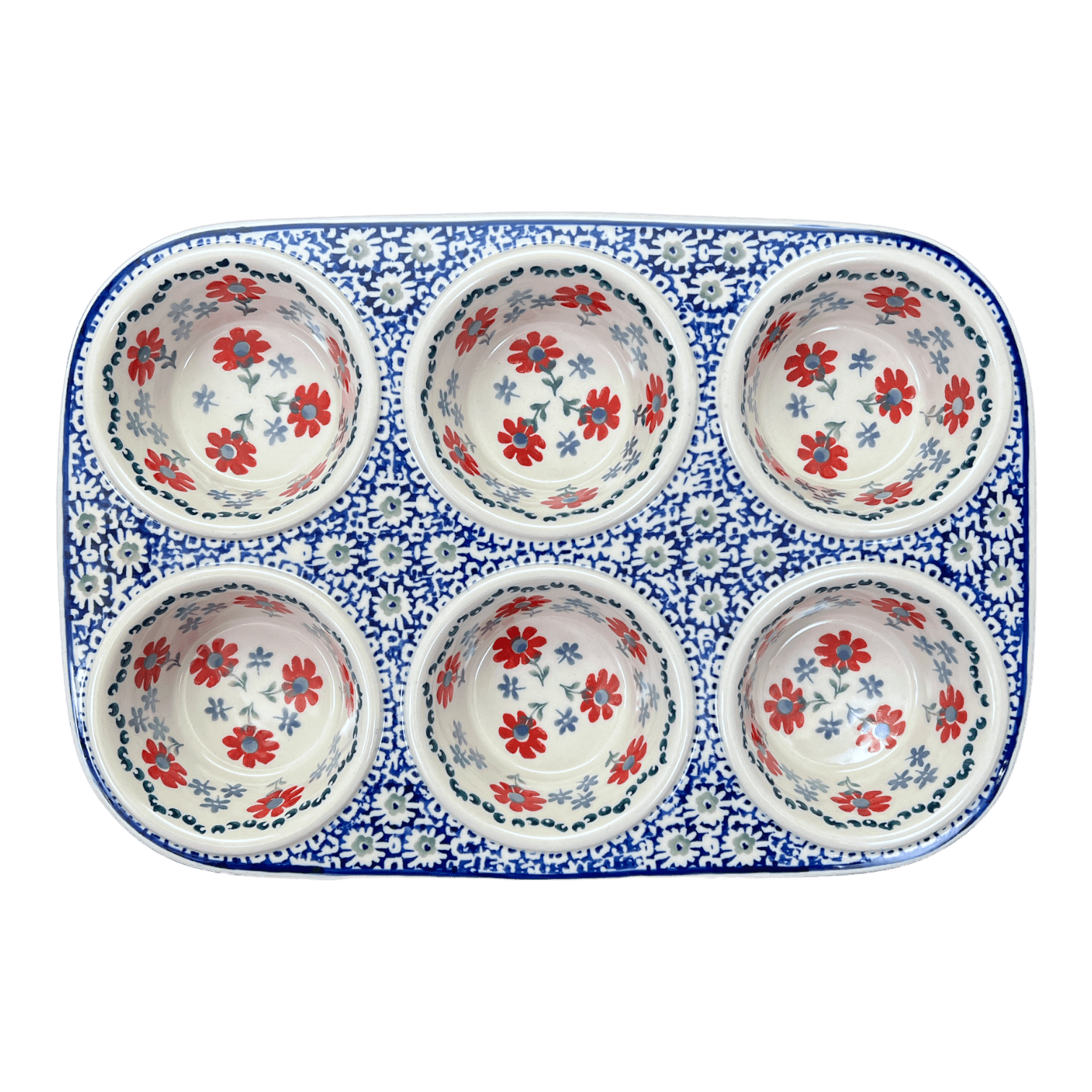 Polish Pottery Muffin Pan 11 inch Flowers at Dusk Pattern by Ceramika Artystyczna