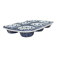 A picture of a Polish Pottery Muffin Pan (Butterfly Border) | F093T-P249 as shown at PolishPotteryOutlet.com/products/muffin-pan-butterfly-border-f093t-p249