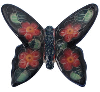 A picture of a Polish Pottery Butterfly Figurine (Midnight Flowers) | GAD05-ACA as shown at PolishPotteryOutlet.com/products/butterfly-figurine-aca