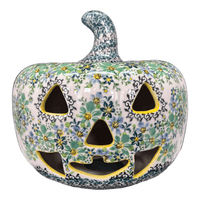 A picture of a Polish Pottery Jack-O-Lantern Luminary (Blue as shown at PolishPotteryOutlet.com/products/jack-o-lantern-luminary-uhp1-gad28d-uhp1