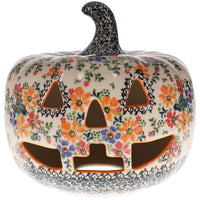 A picture of a Polish Pottery Jack-O-Lantern Luminary (Red as shown at PolishPotteryOutlet.com/products/jack-o-lantern-luminary-uhp-gad28d-uhp
