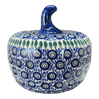 A picture of a Polish Pottery Jack-O-Lantern Luminary (Peacock Vine) | GAD28D-UPL as shown at PolishPotteryOutlet.com/products/jack-o-lantern-luminary-upl-gad28d-upl