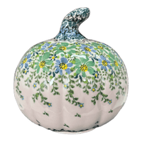 A picture of a Polish Pottery Small Jack-O-Lantern Luminary (Blue & Green Dream) | GAD33D-UHP2 as shown at PolishPotteryOutlet.com/products/small-jack-o-lantern-luminary-uhp2-gad33d-uhp2