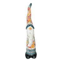 A picture of a Polish Pottery Skinny Gnome Figurine (Red & Orange Dream) | GAD42-UHP as shown at PolishPotteryOutlet.com/products/skinny-gnome-figurine-uhp-gad42-uhp