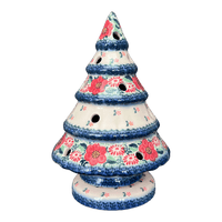 A picture of a Polish Pottery Large Christmas Tree Luminary (Red Wreath) | GCH05-ULK as shown at PolishPotteryOutlet.com/products/large-christmas-tree-luminary-ulk-gch05-ulk