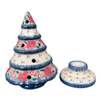 A picture of a Polish Pottery Large Christmas Tree Luminary (Red Wreath) | GCH05-ULK as shown at PolishPotteryOutlet.com/products/large-christmas-tree-luminary-ulk-gch05-ulk
