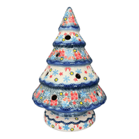 A picture of a Polish Pottery Large Christmas Tree Luminary (Christmas Morning) | GCH05-USP1 as shown at PolishPotteryOutlet.com/products/large-christmas-tree-luminary-usp1-gch05-usp1