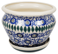 A picture of a Polish Pottery 5.5" Tall Flower Pot (Peacock Vine) | GDN03-UPL as shown at PolishPotteryOutlet.com/products/5-5-flower-pot-upl