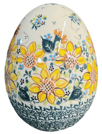 A picture of a Polish Pottery 6" Decorative Large Egg (Sunflower Party) | GJ14-ASZ1 as shown at PolishPotteryOutlet.com/products/6-decorative-egg-asz1-gj14-asz1