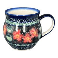 A picture of a Polish Pottery 12 oz. Belly Mug (Midnight Flowers) | GK04B-ACA as shown at PolishPotteryOutlet.com/products/12-oz-belly-mug-midnight-flowers-gk04b-aca