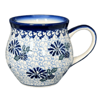 A picture of a Polish Pottery 12 oz. Belly Mug (Dreamy Blue) | GK04B-PT as shown at PolishPotteryOutlet.com/products/12-oz-belly-mug-dreamy-blue-gk04b-pt
