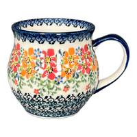 A picture of a Polish Pottery 12 oz. Belly Mug (Red & Orange Dream) | GK04B-UHP as shown at PolishPotteryOutlet.com/products/12-oz-belly-mug-uhp-gk04b-uhp