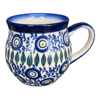 A picture of a Polish Pottery 12 oz. Belly Mug (Peacock Vine) | GK04B-UPL as shown at PolishPotteryOutlet.com/products/12-oz-belly-mug-upl-gk04b-upl