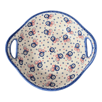 A picture of a Polish Pottery 11.5" Basket Bowl with Handles (Bubbles Galore) | GMU07-PK1 as shown at PolishPotteryOutlet.com/products/11-5-basket-bowl-with-handles-bubbles-galore-gmu07-pk1