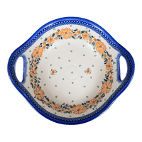 A picture of a Polish Pottery 11.5" Basket Bowl with Handles (Orange Bouquet) | GMU07-UWP2 as shown at PolishPotteryOutlet.com/products/11-5-basket-bowl-with-handles-orange-bouquet-gmu07-uwp2