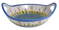 A picture of a Polish Pottery 11.5" Basket Bowl with Handles (Morning Meadow) | GMU07-ULA as shown at PolishPotteryOutlet.com/products/11-5-basket-bowl-with-handles-ula