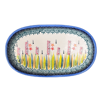 A picture of a Polish Pottery Small Oval Serving Dish (Morning Meadow) | GP12-ULA as shown at PolishPotteryOutlet.com/products/small-oval-serving-dish-morning-meadow-gp12-ula