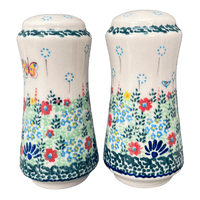 A picture of a Polish Pottery Salt & Pepper Shakers (Butterfly Spring) | GSP012-UD1 as shown at PolishPotteryOutlet.com/products/salt-pepper-shakers-butterfly-spring-gsp012-ud1